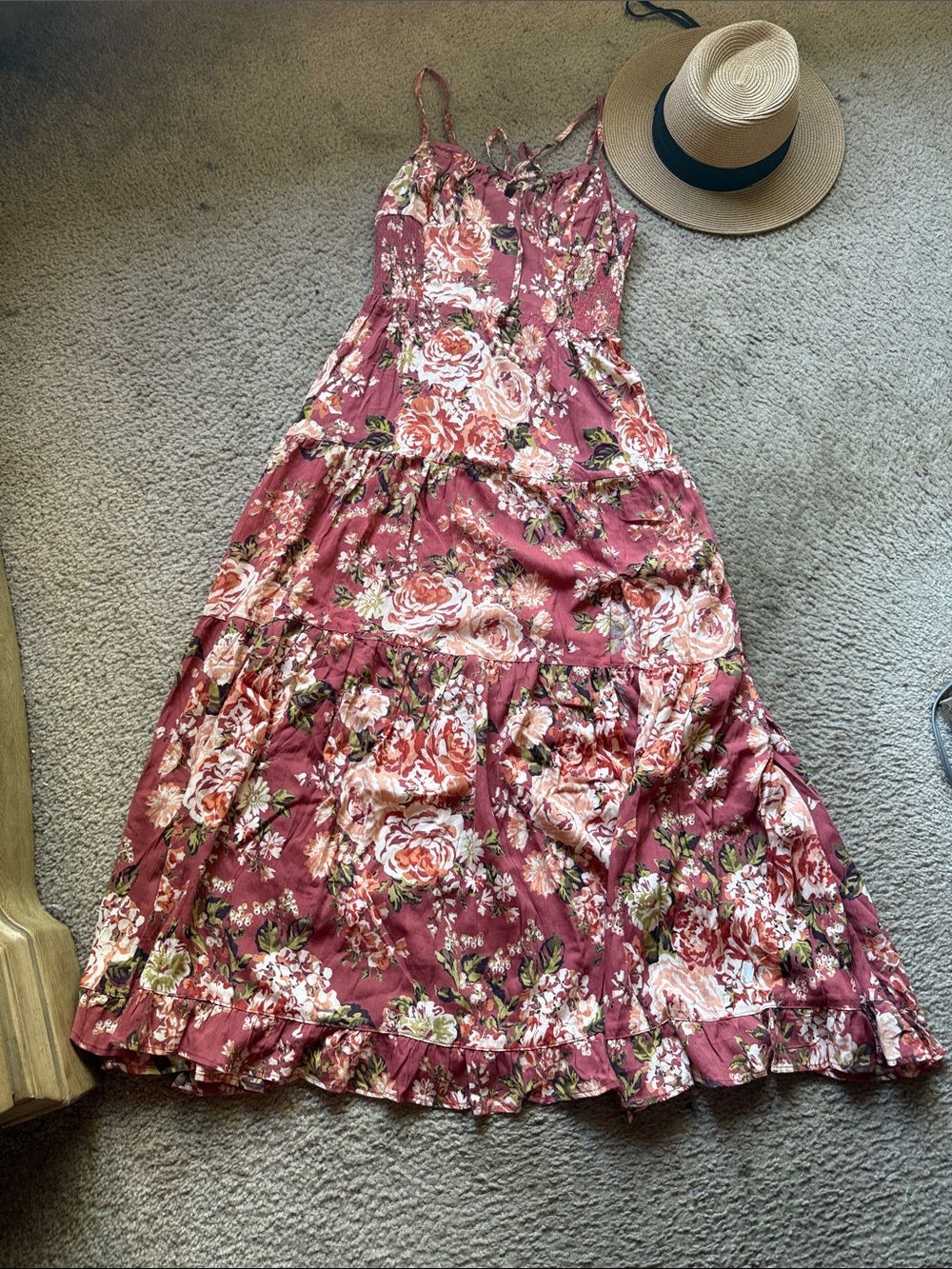 Angie Rose-Print Tiered Maxi Dress in Mauve